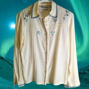 Napa Valley PS button down cream and light green polyester blend blouse.